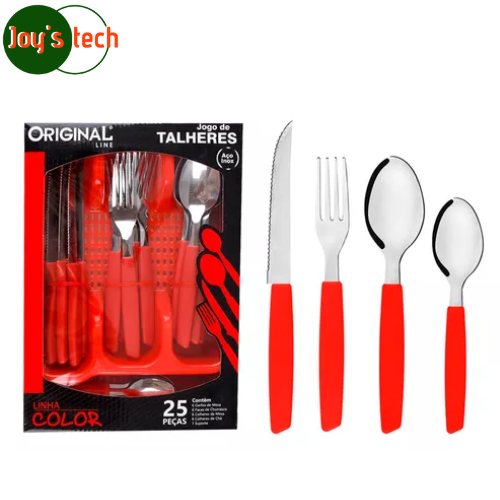 FAQUEIRO 25 PCS C/ PORTA TALHER CB. VERMELHO COLOR