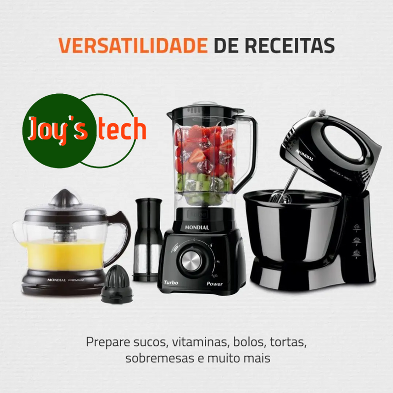 KIT MONDIAL LIQUIDIFICADOR/BATEDEIRA/ESPREMEDOR KT105 1048-01 PRETO 110 VOLTS