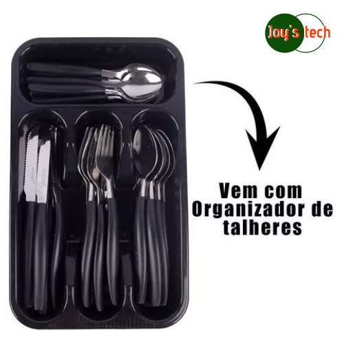 FAQUEIRO 25 PCS C/ PORTA TALHER CB. PRETO COLOR