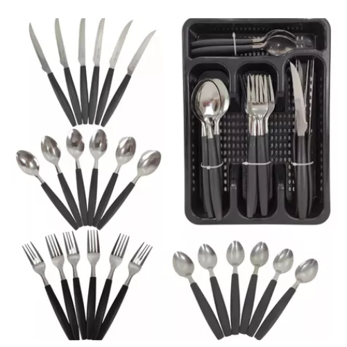 FAQUEIRO 25 PCS C/ PORTA TALHER CB. PRETO COLOR