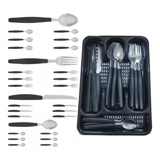 KIT TALHER 24PCS+PORTA TALHER BERLIM PRETO 13140 INGA