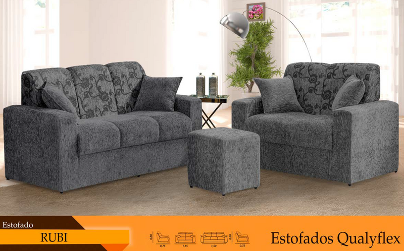 ESTOFADO QUALYFLEX RUBI 3X2 LUGARES MARROM